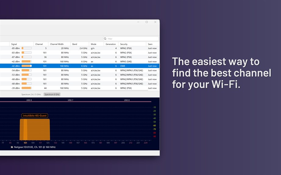 WiFi Scanner for Windows 10, Windows 11, 6E / 6 GHz