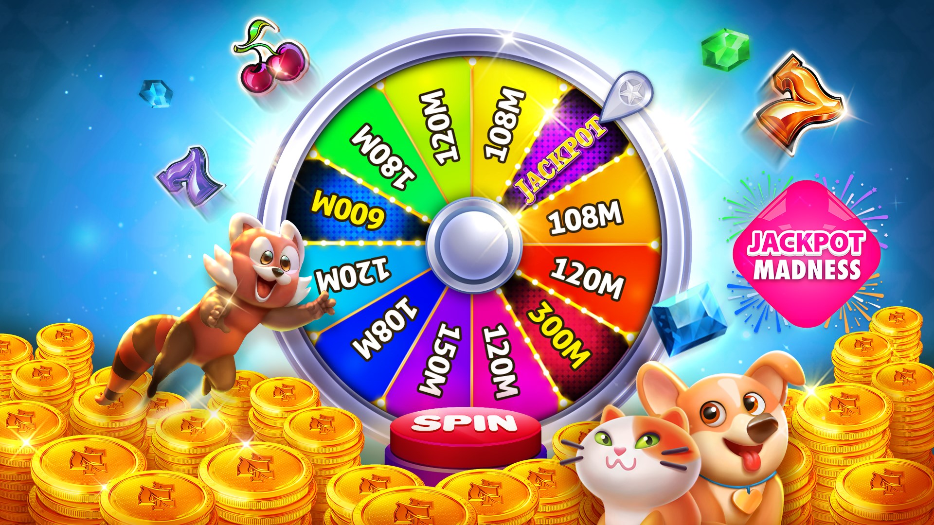 Slot machine game. Cartoon online casino web app UI, gamble