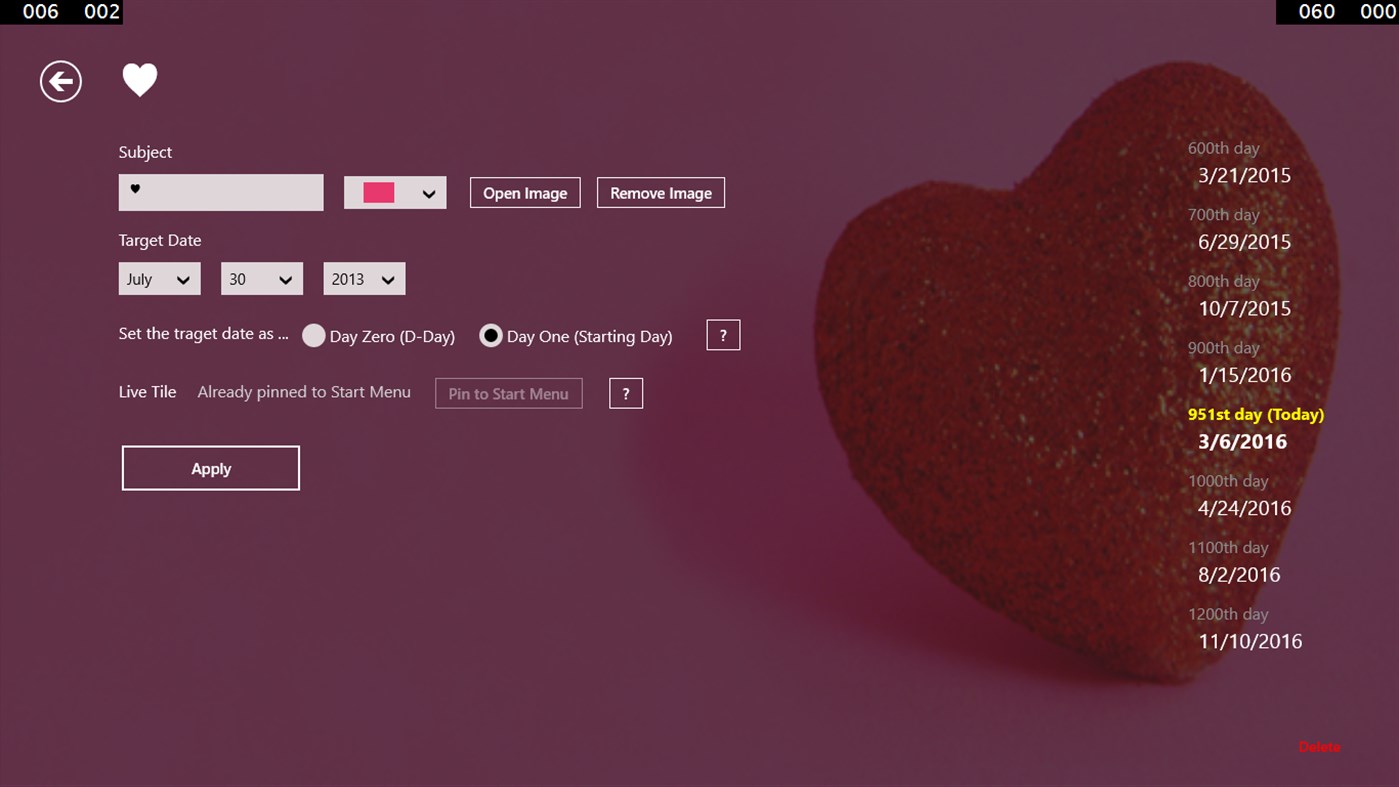 #3. D-Day Countdown Lite with Live Tile (Windows) 由: Monobutton
