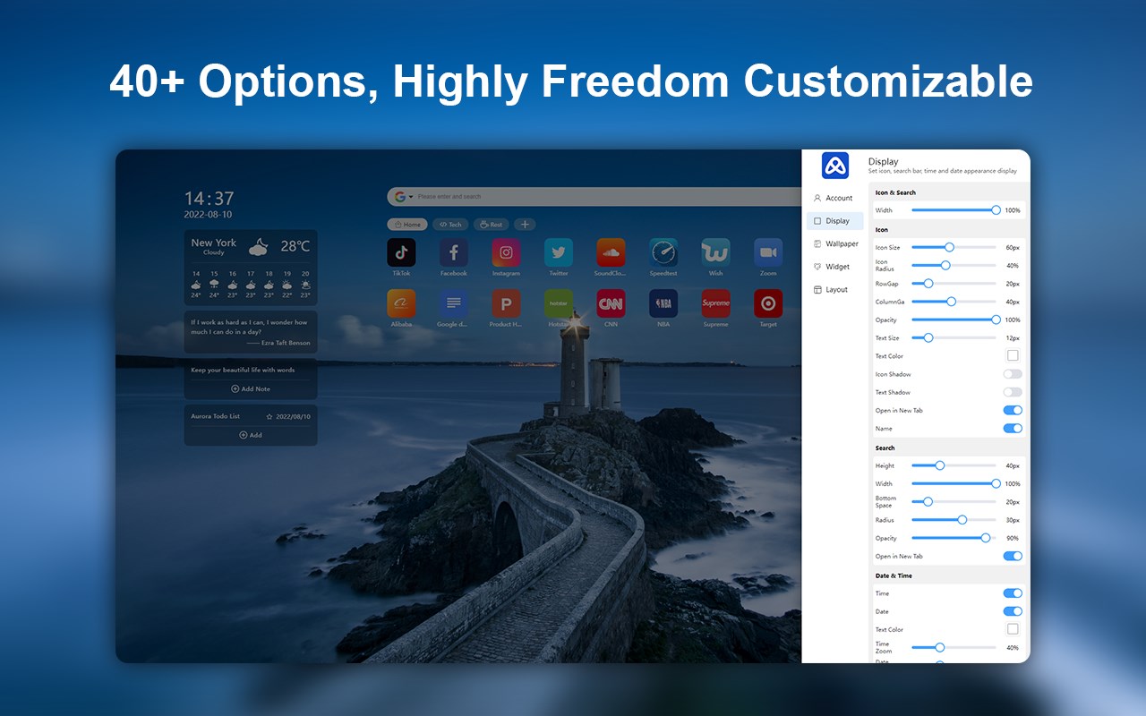 Aurora productive cozy new tab for edge browser
