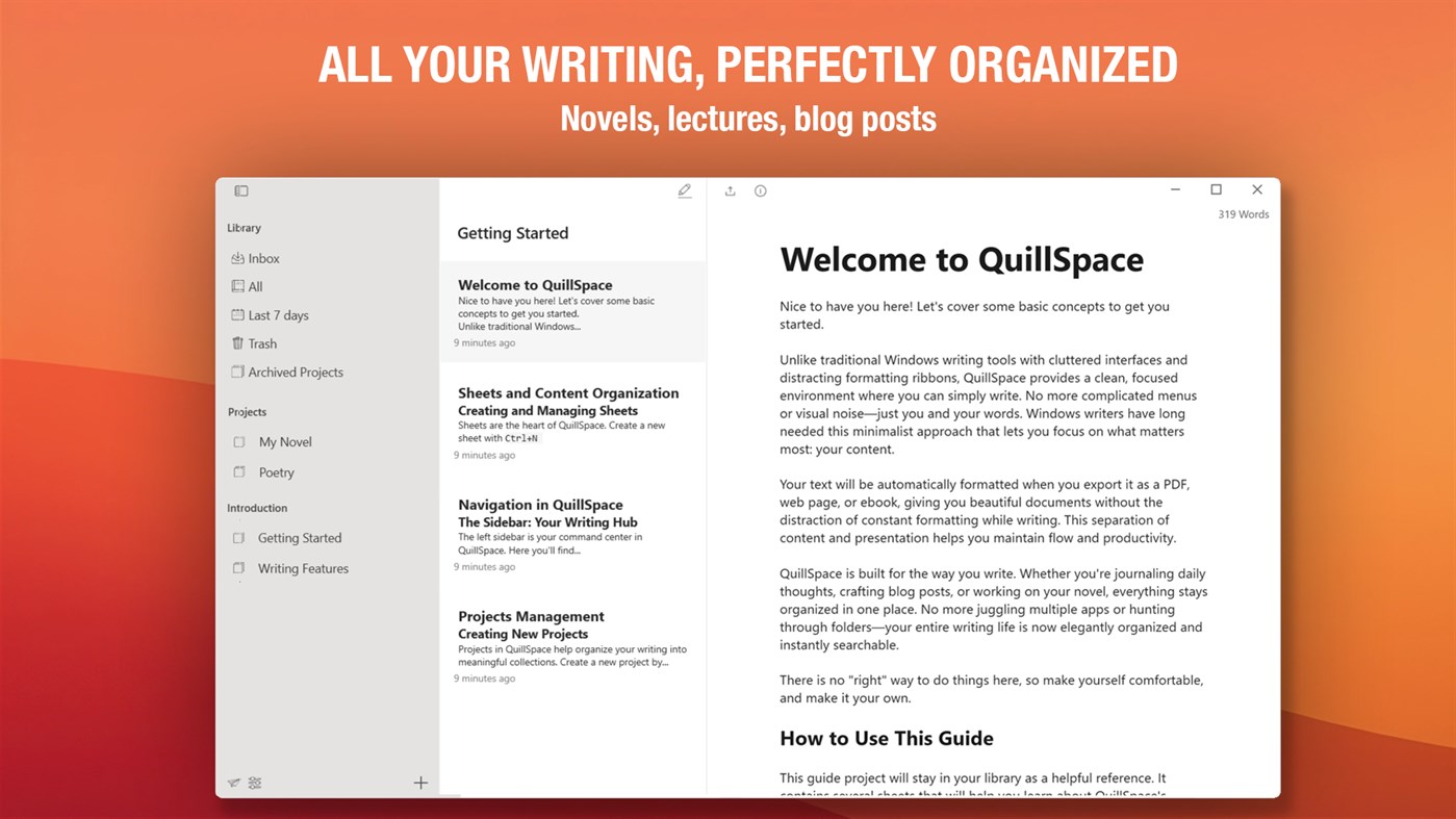 #1. QuillSpace Writing : Essay and Novel Writer (Windows) De: A17Lab