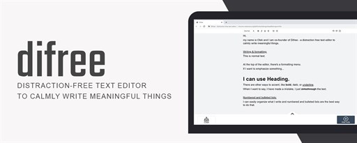 Difree - distraction-free writer app marquee promo image