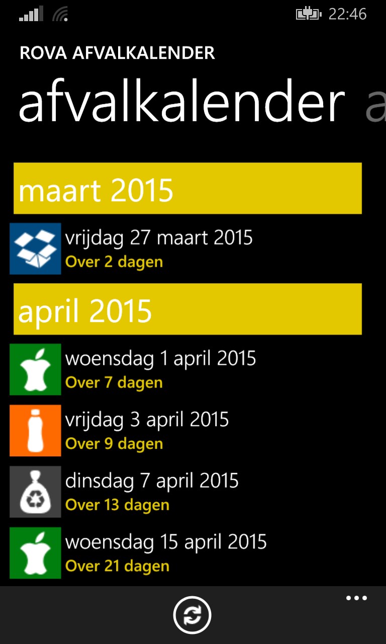 Rova afvalkalender for Windows 10 Mobile