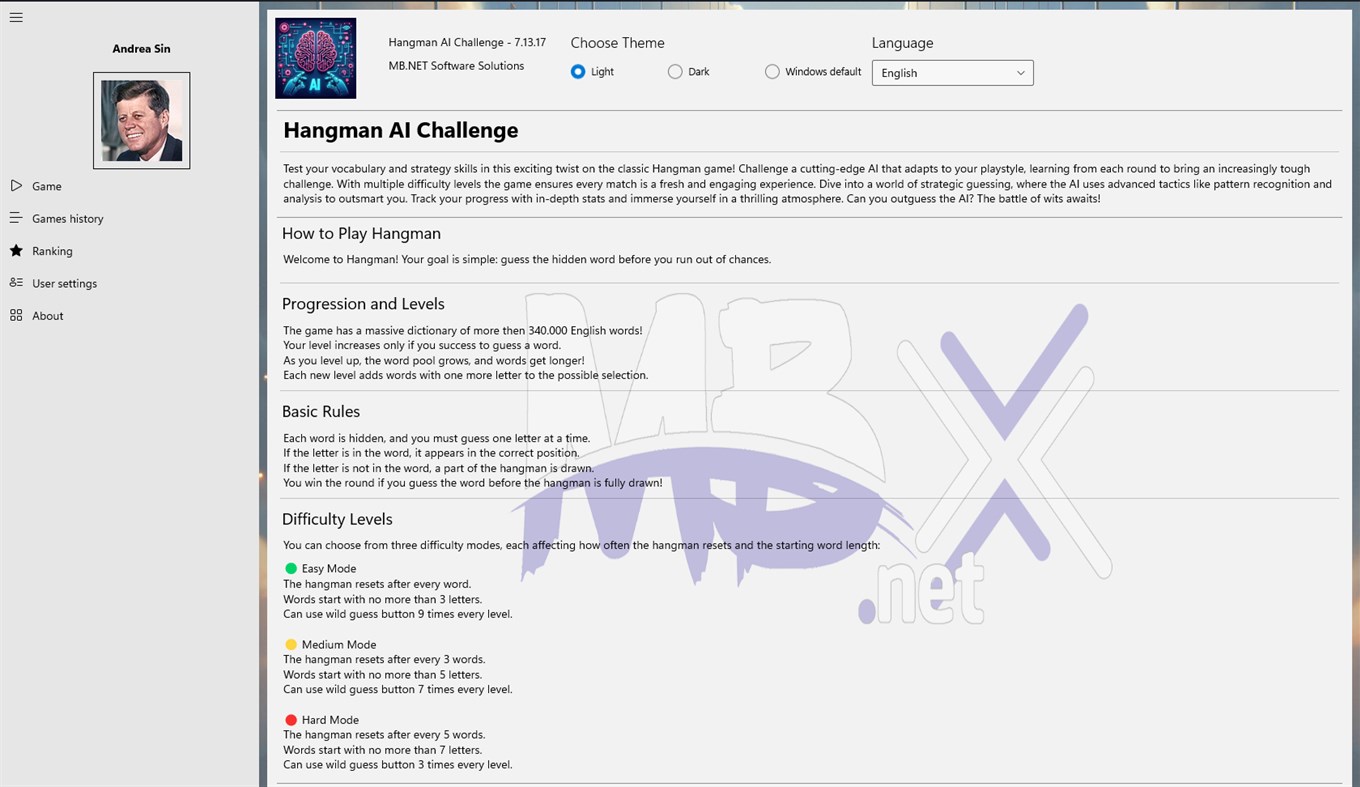 #2. Hangman AI Challenge (Windows) Bởi: MB.NET Software Solutions