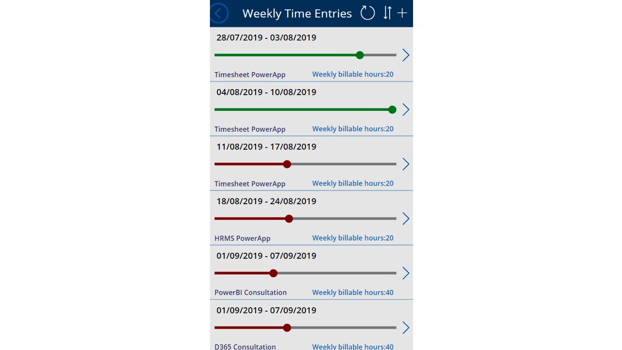 Snapshot 2 of Timesheet PowerApp
