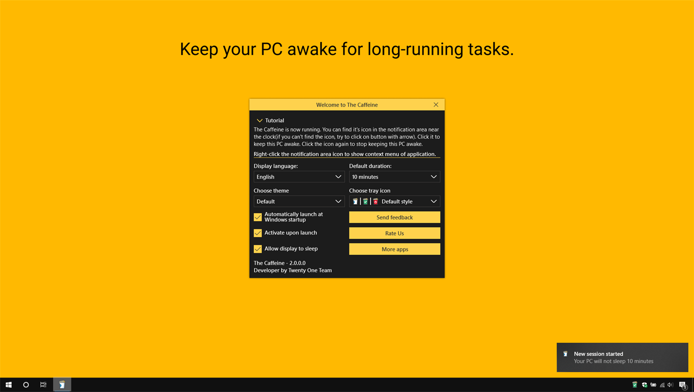 #2. The Caffeine, keep your PC awake (Windows) Bởi: Twenty One Team