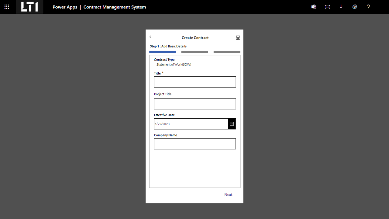 Snapshot 1 of Contract Management System - 4 Weeks Implementation