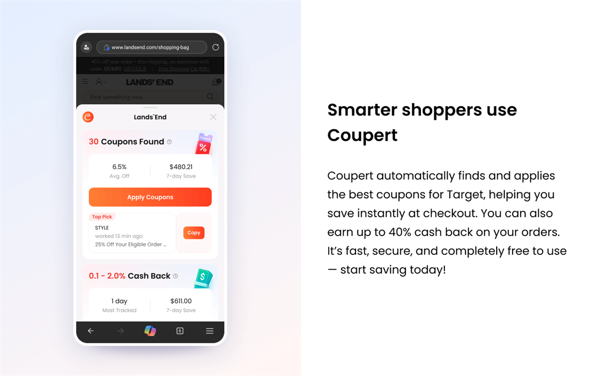 Coupert For Mobile - Automatic Coupon Finder & Cashback