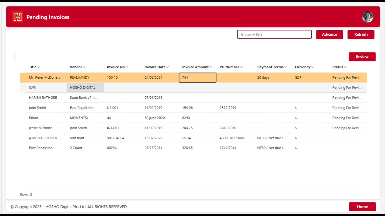 Snapshot 1 of Intelligent Invoice Automation (IIA)