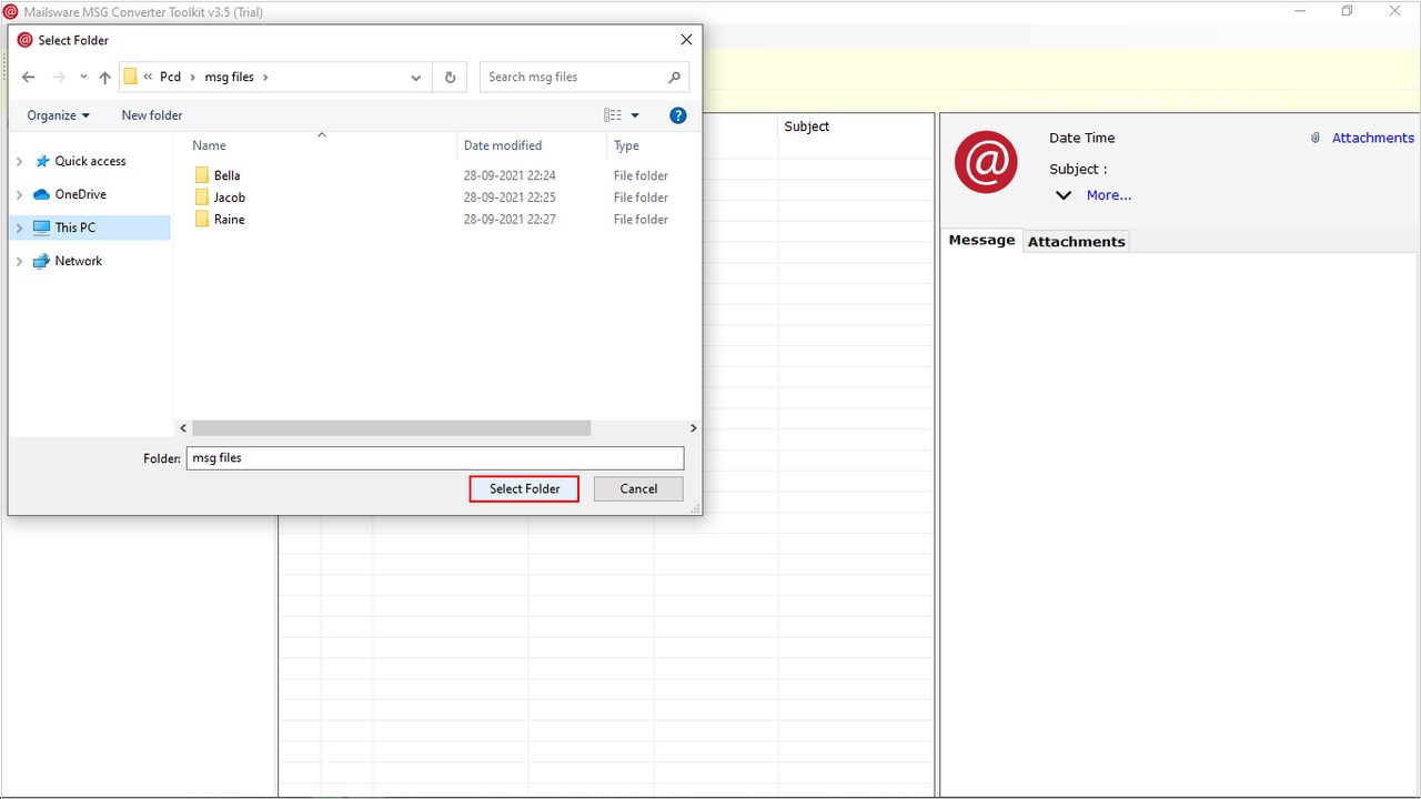 Snapshot 3 of MailsWare for MSG to Gmail Import Tool