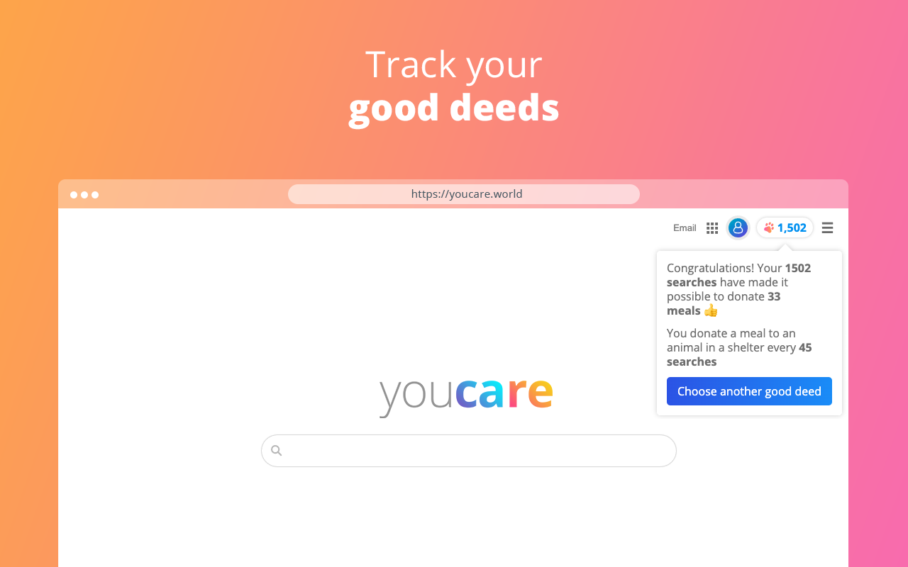 YouCare charitable search engine and homepage