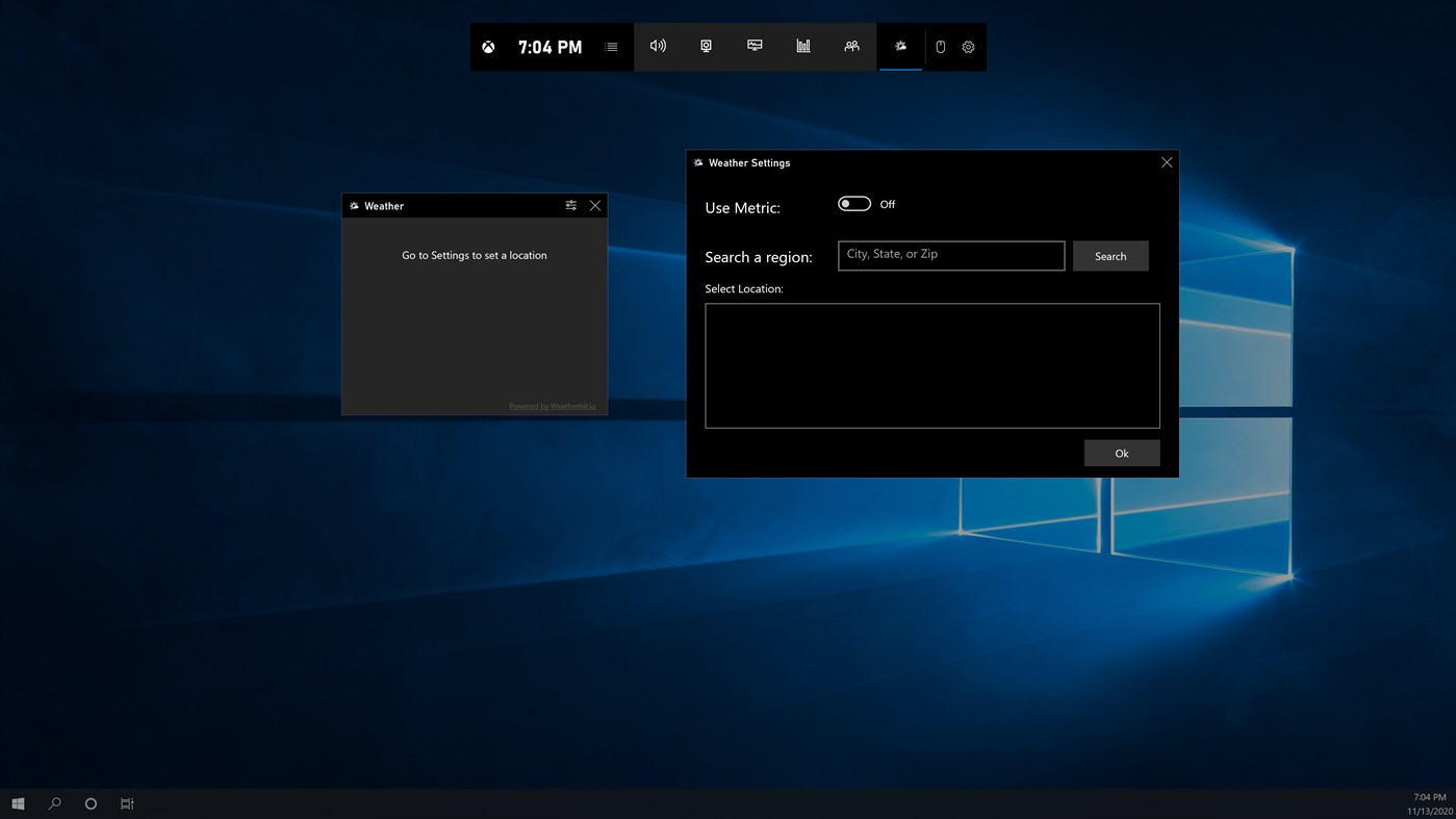 #2. Weather for Game Bar (Windows) By: Chan Software Solutions