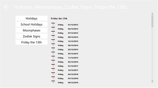 Holidays, Moonphases, Zodiak Signs, Friday the 13th... screenshot 6