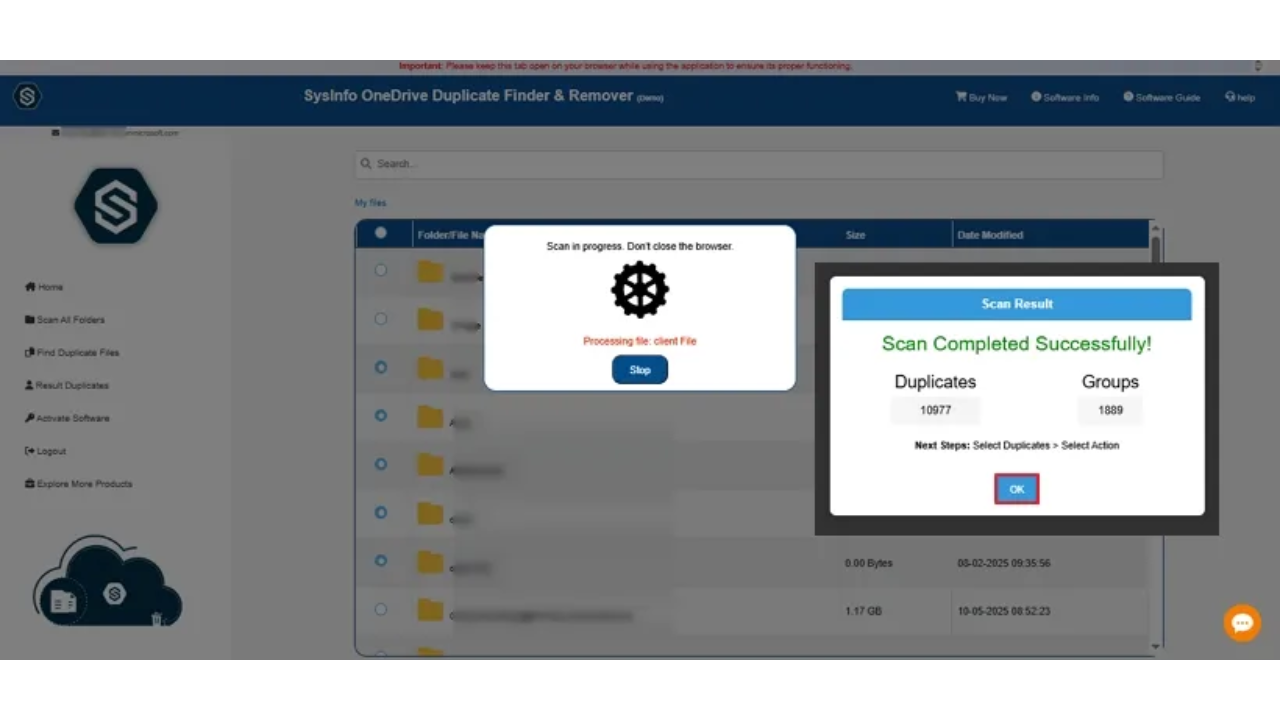 Snapshot 4 of Sysinfo OneDrive Duplicate File Finder Tool