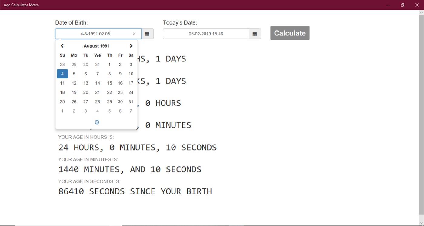 Age Calculator Metro Windows Apps Appagg