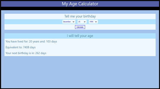 Age in days calculator screenshot 2
