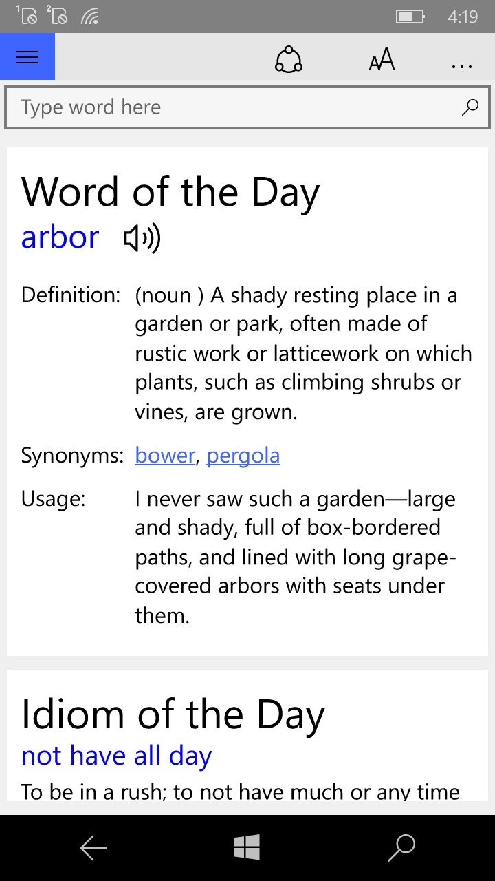 Word of the Day and other daily content.