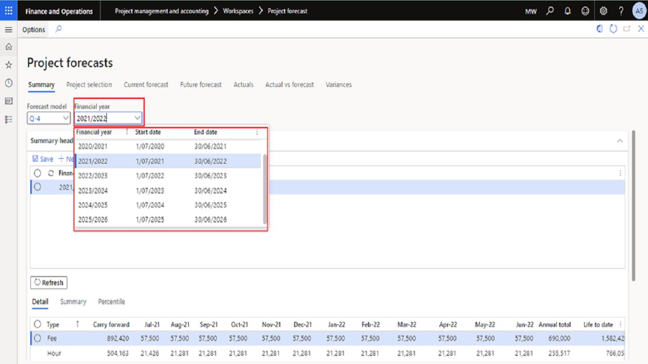 Snapshot 2 of Project Forecasting on Dynamics 365 for Finance and Operations