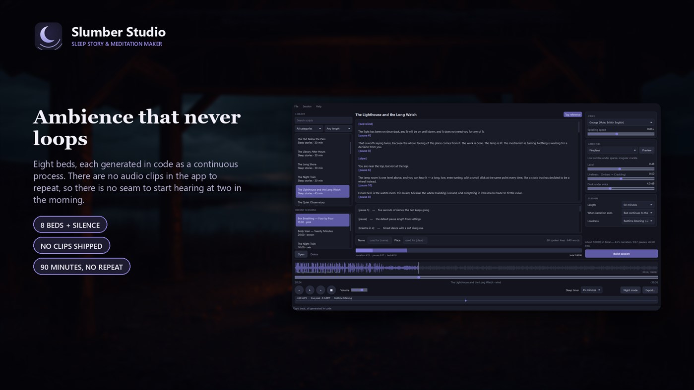#3. Slumber Studio — AI Voiceover & Audiobook Maker (Windows) By: manxlr