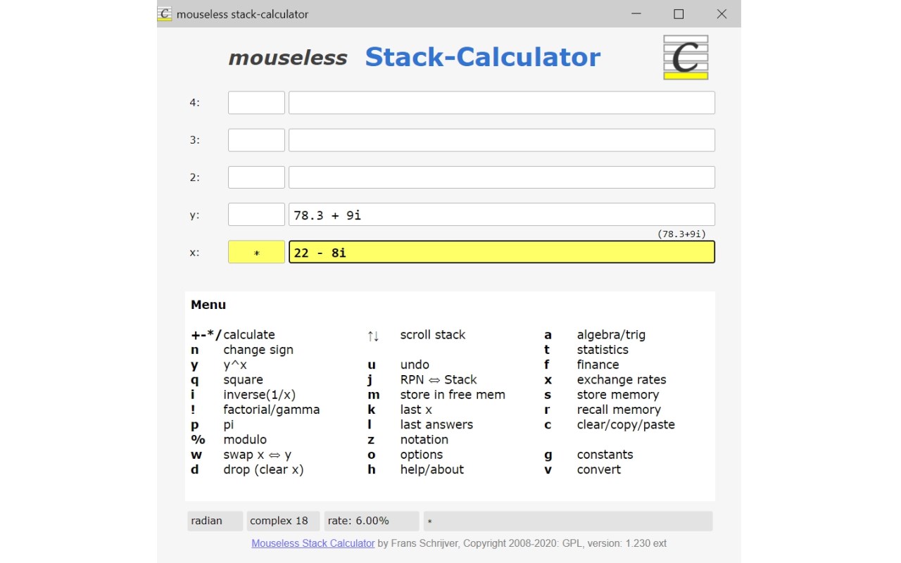 Mouseless Stack-Calculator Ext