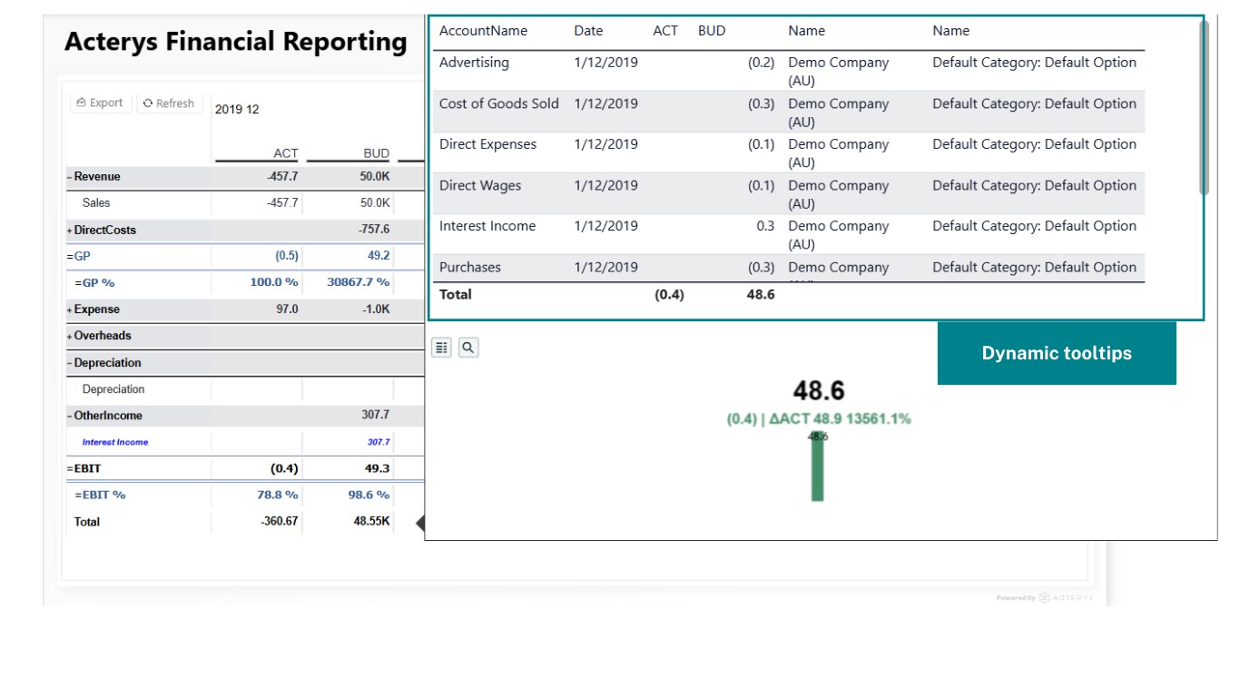 Snapshot 5 of Acterys Reporting for FP&A
