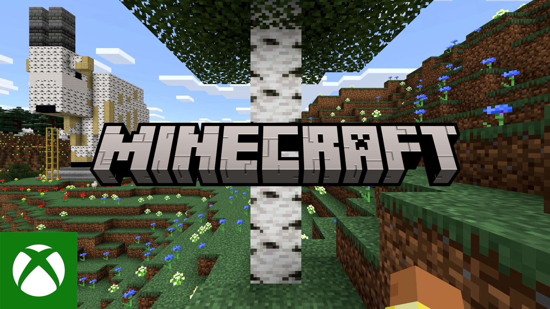 Minecraft Xbox Image of Trees Grass and Dirt Blocks.