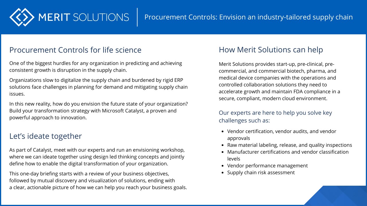 Snapshot 3 of Procurement Controls Catalyst for Life Sciences—Medical Device: 1-Day Workshop