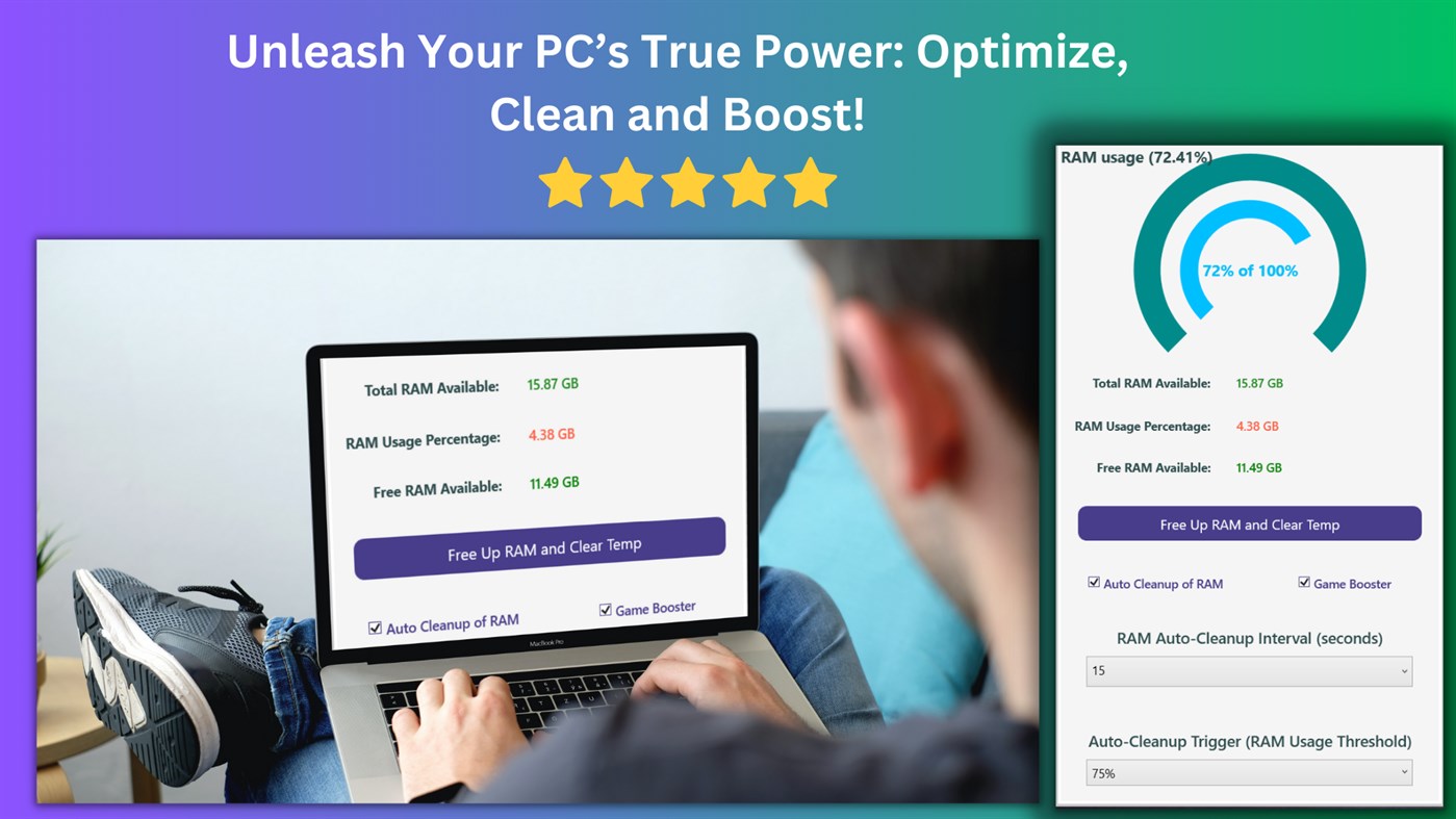 #1. Ram Cleaner: Game Booster, PC Optimizer (Windows) Por: finetuneapps