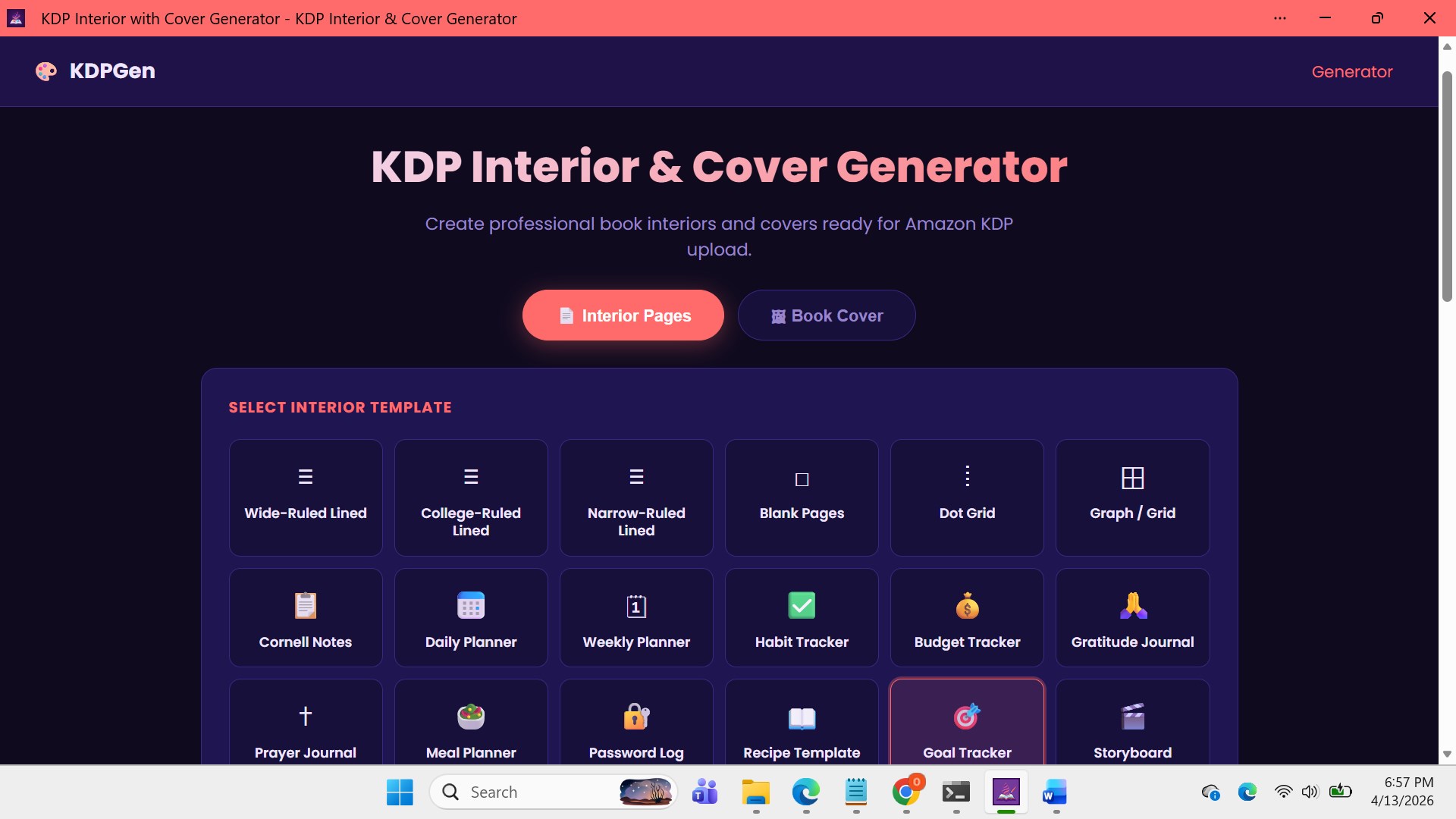 KDP Interior with Cover Generator screenshot