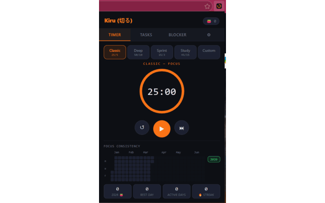 Kiru — Pomodoro, Tasks & Blocker