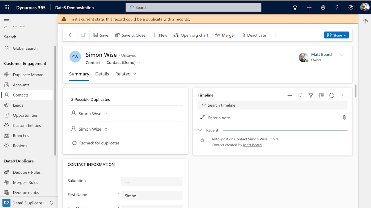 Snapshot 4 of Data8 Duplicare™ – Powerful Duplicate Detection & Data Deduplication for Microsoft Dynamics 365