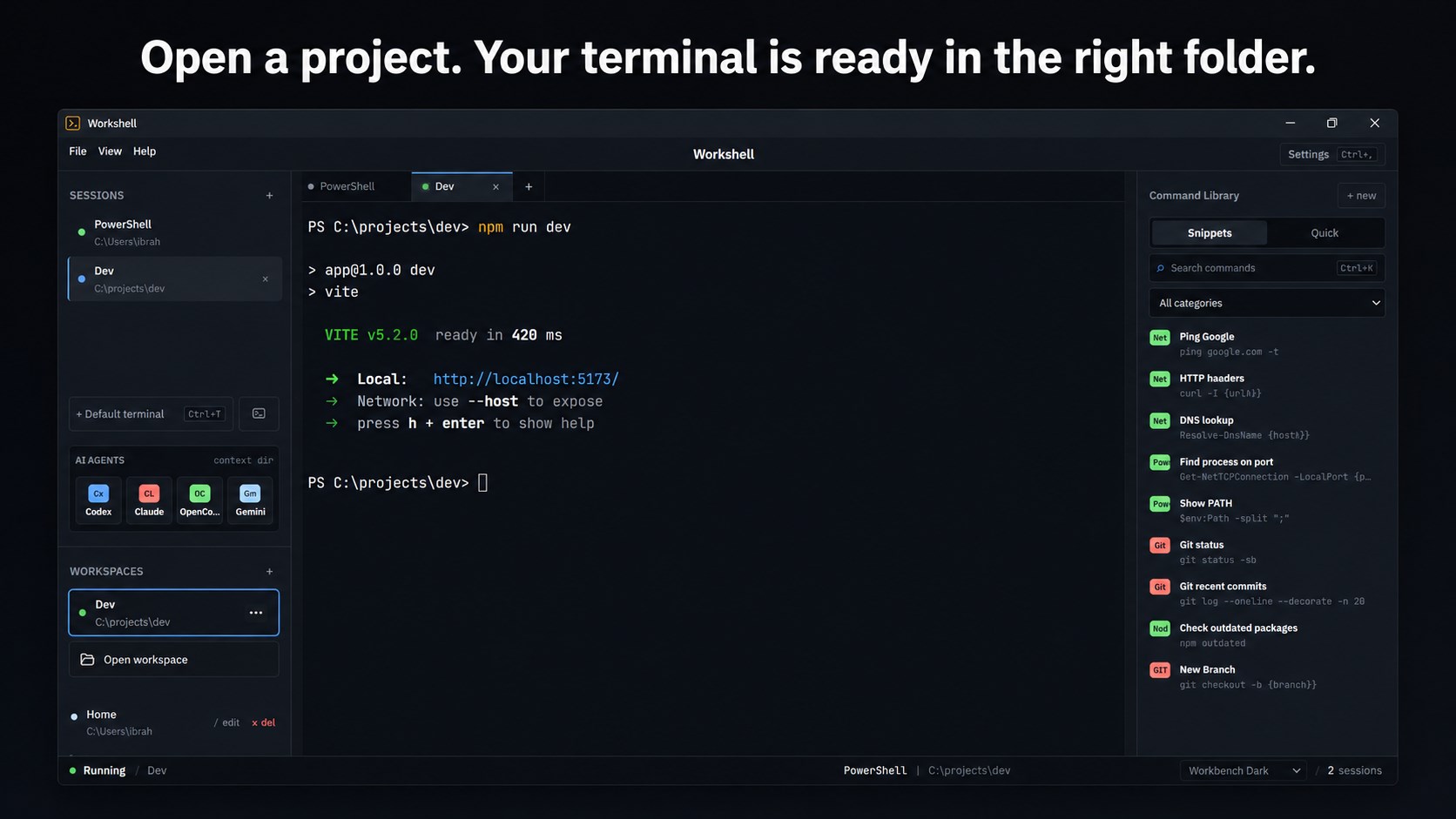 Workshell workspace settings