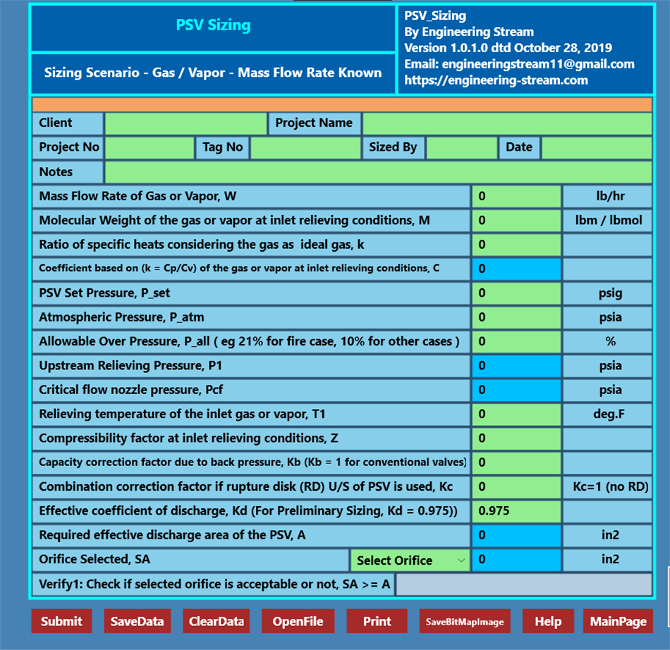 PSV Sizing (Windows) 由: Engineering-Stream