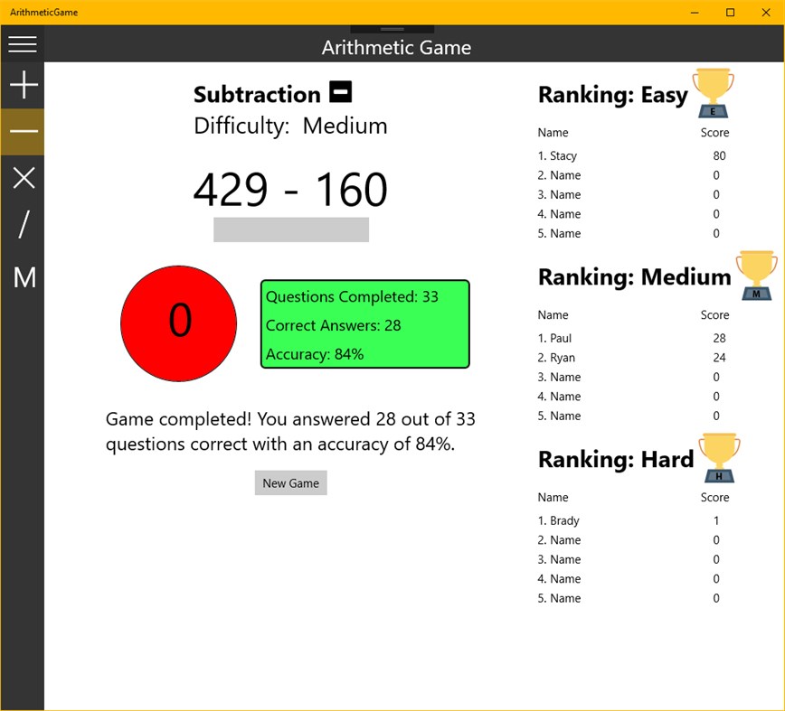 #5. ArithmeticGame (Windows) di: Danie Bester