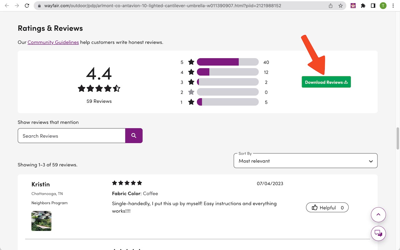 Review Fetcher for Wayfair