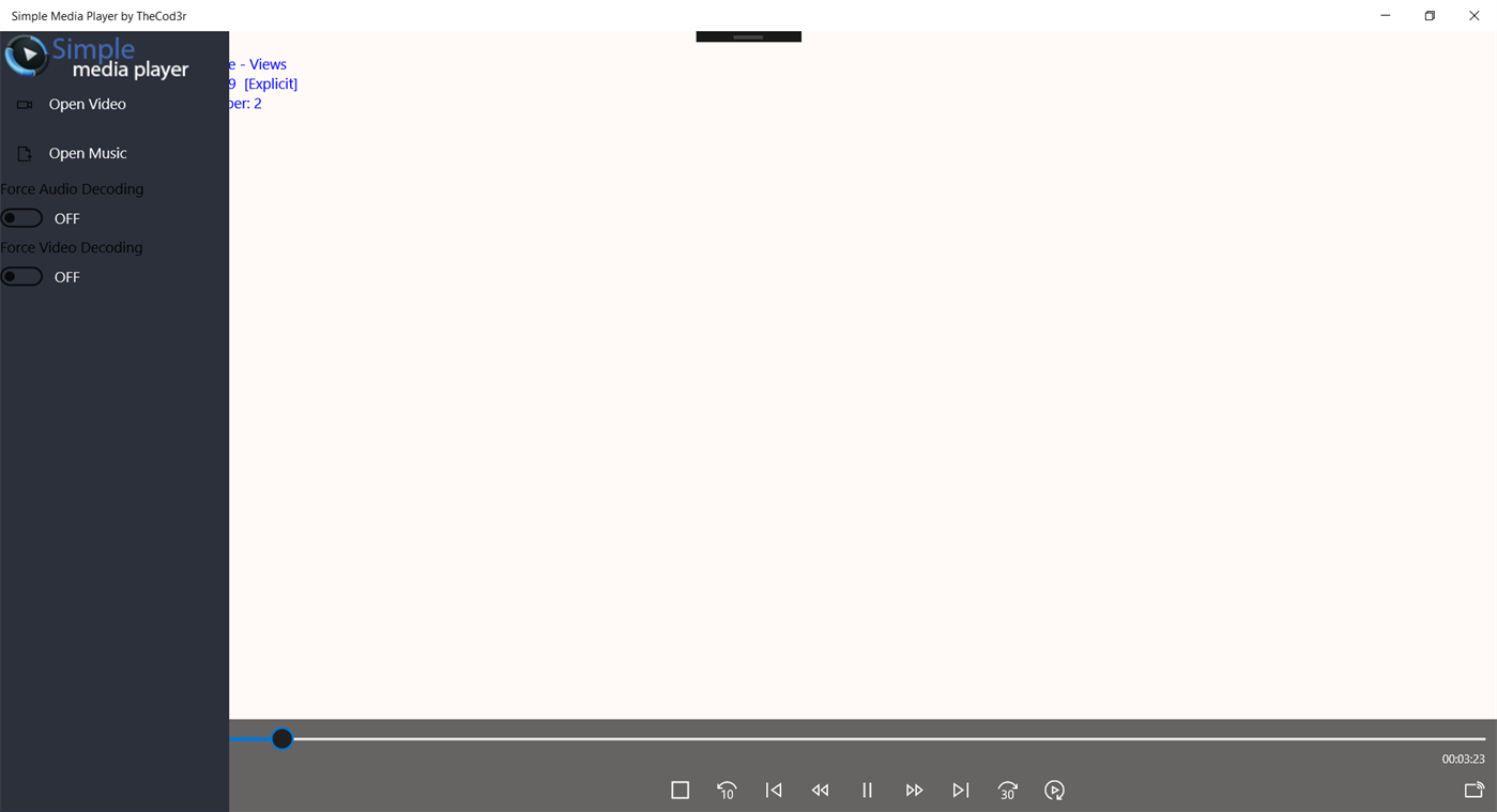 #4. Simple Media Player by TheCod3r (Windows) Podle: TheCod3r Software