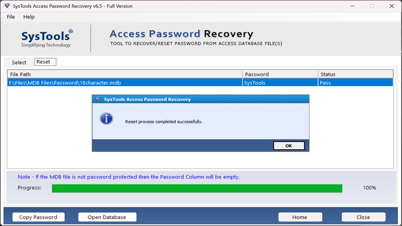 Snapshot 4 of SysTools Access Password Recovery