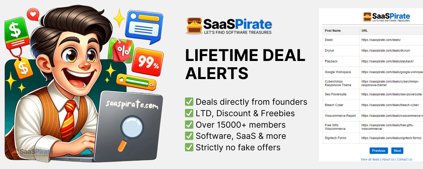 Lifetime Deals Alerts by SaaSPirate marquee promo image