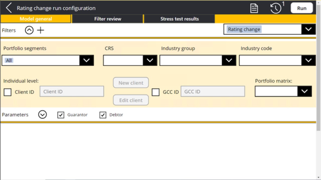 Snapshot 1 of Comtrade Loan Stress Testing application
