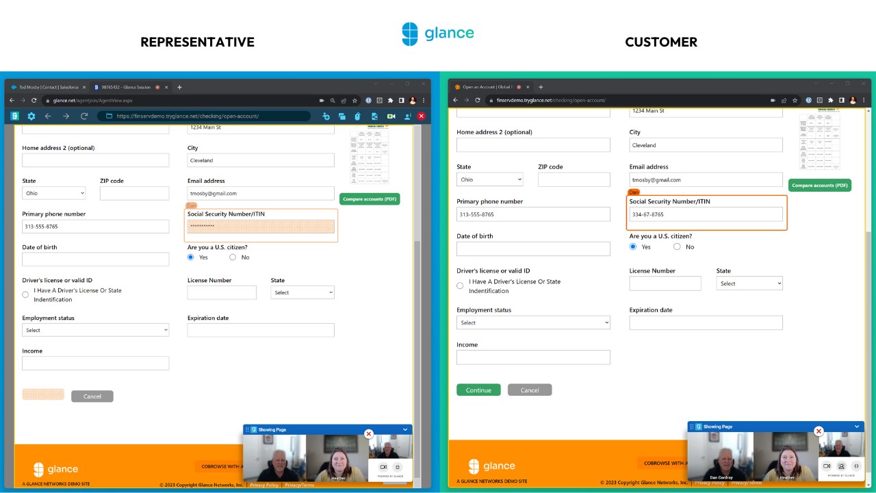 Snapshot 4 of Glance Cobrowse for Microsoft Dynamics