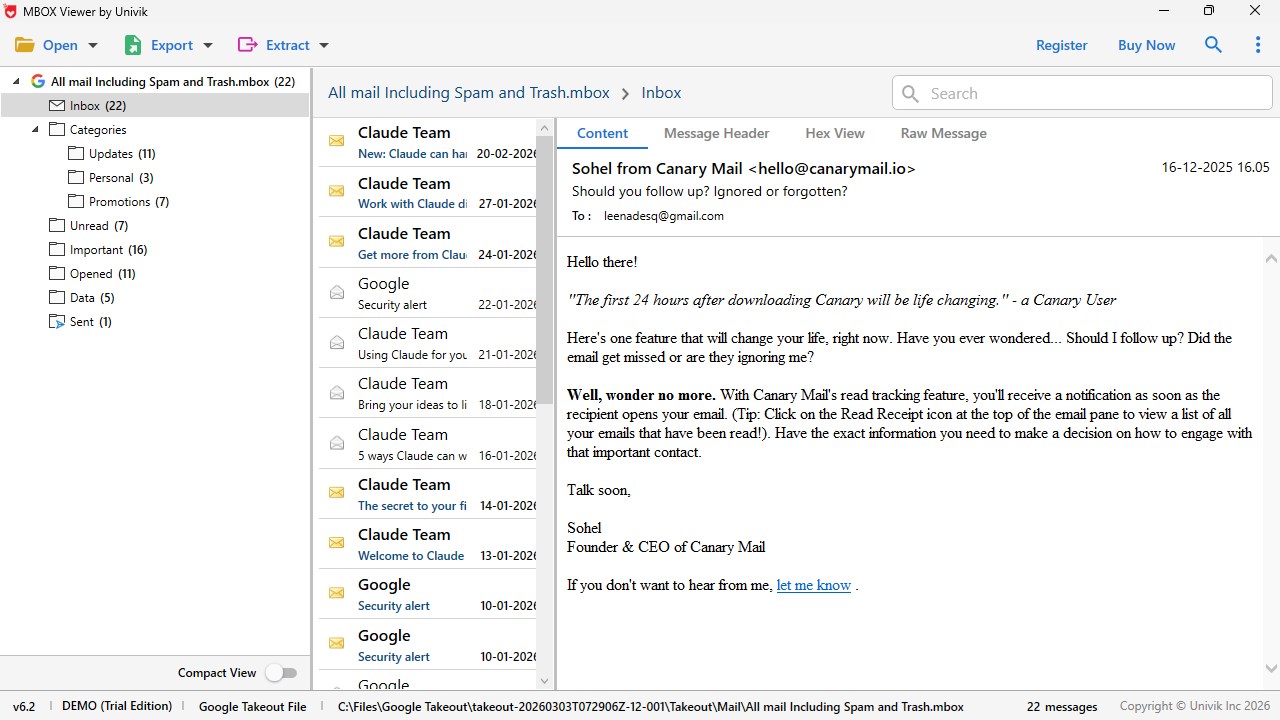 MBOX Viewer by Univik screenshot