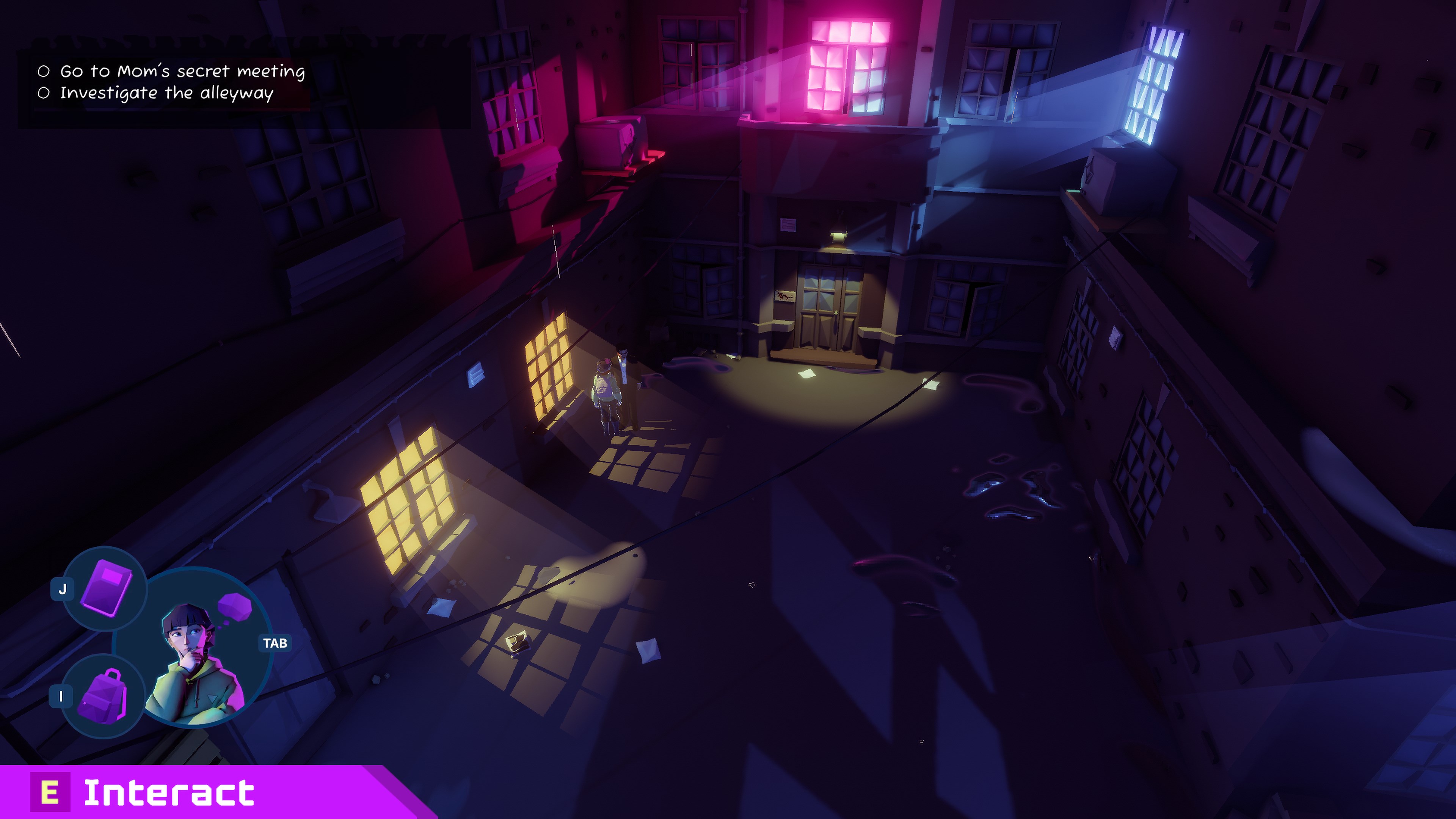 A mysterious man and Hope in a dark alleyway.