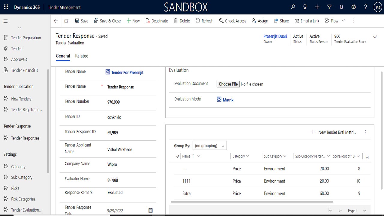 Snapshot 1 of Wipro Tender Management Solution