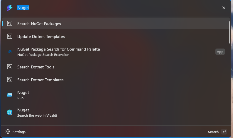 NuGet Package Search for Command Palette screenshot