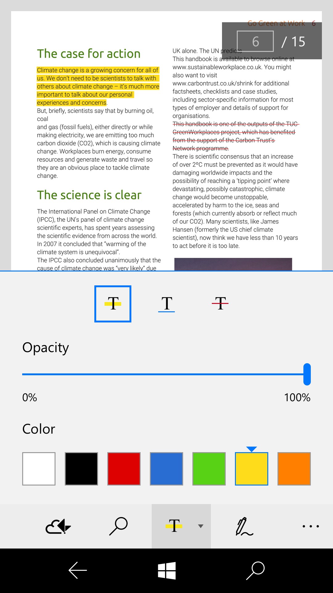 Screenshot: Annotate with highlight, underline, and strikethrough with adjustable colors and opacity