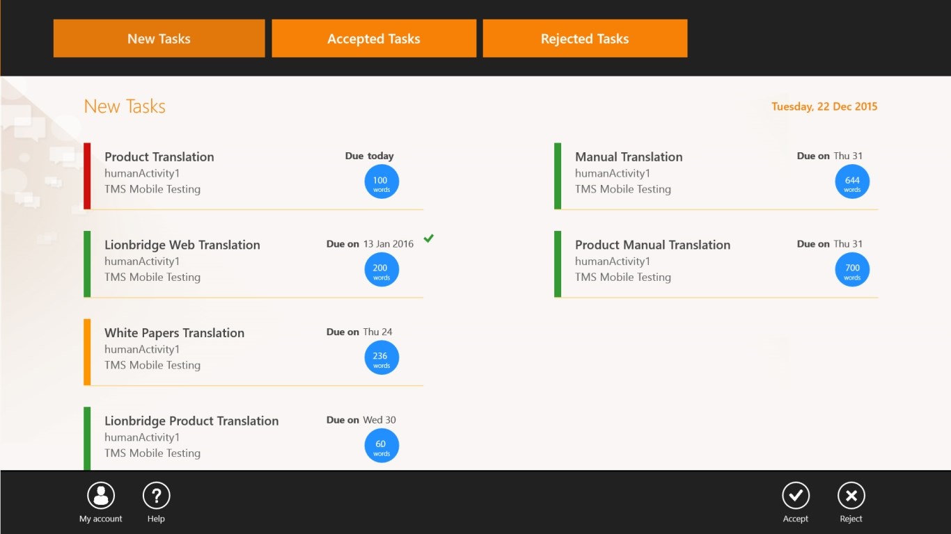 Product translate. Lionbridge. Accept reject. Microsoft tasks. Lionbridge translation Workspace.