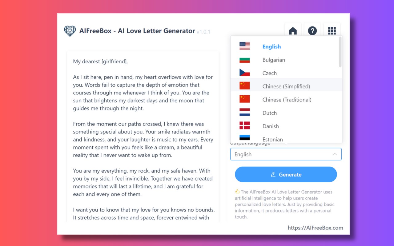 Free AI Love Letter Generator - AIFreebox