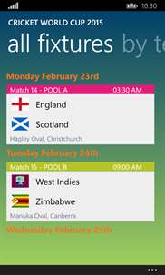 Cricket World Cup 2015 Fixtures screenshot 2