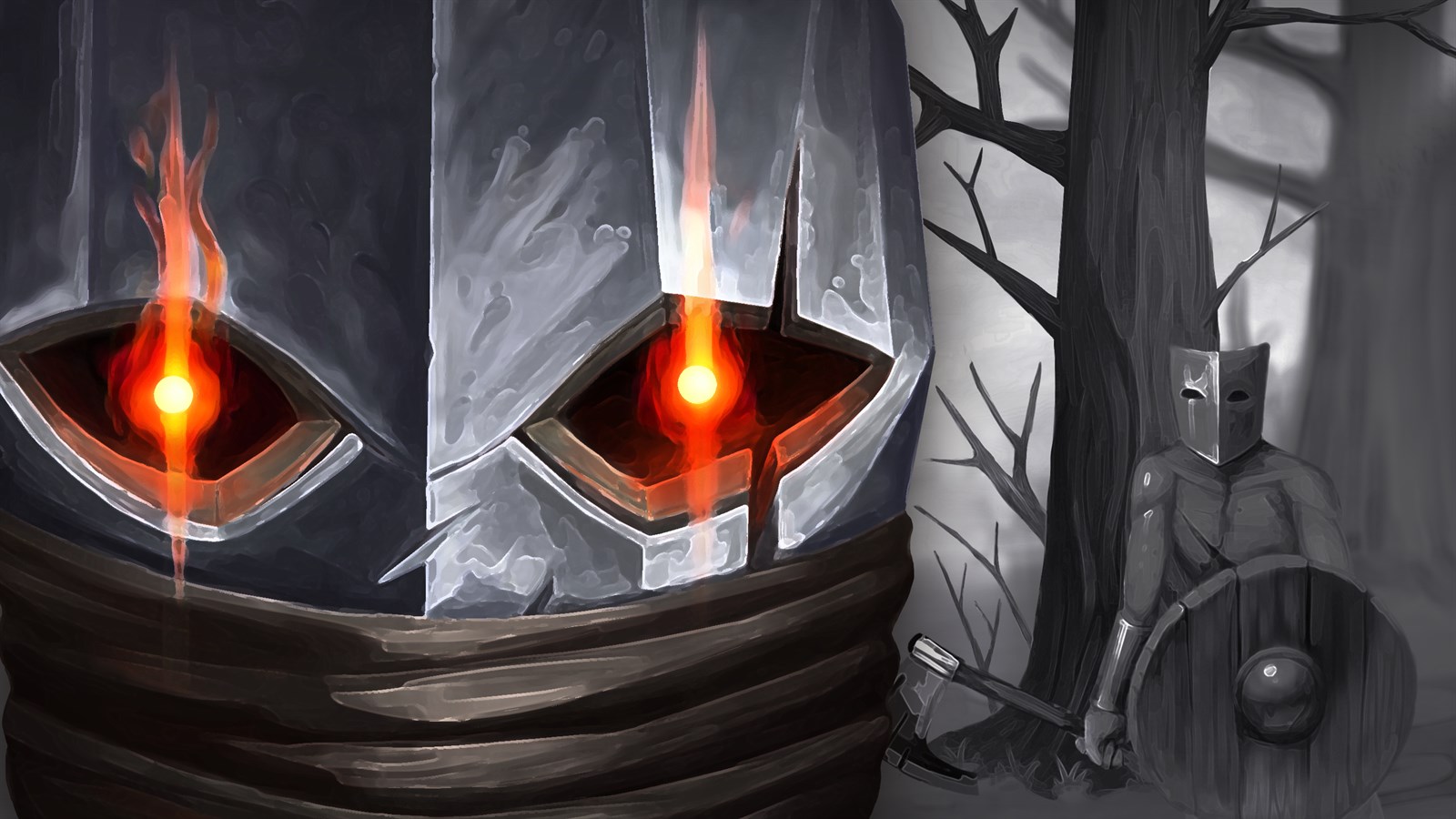 A masked figure stands in the dark fantasy world of Verho: Curse of Faces