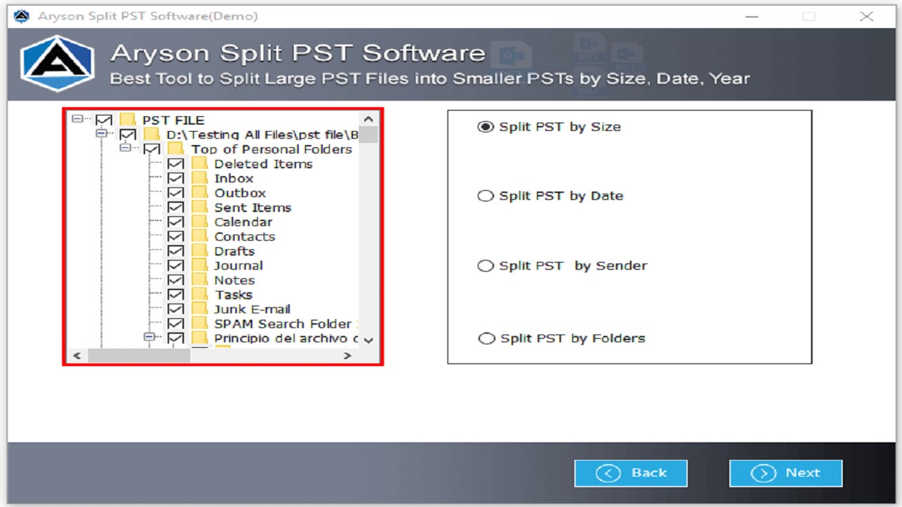 Snapshot 1 of Aryson PST File Splitter Tool